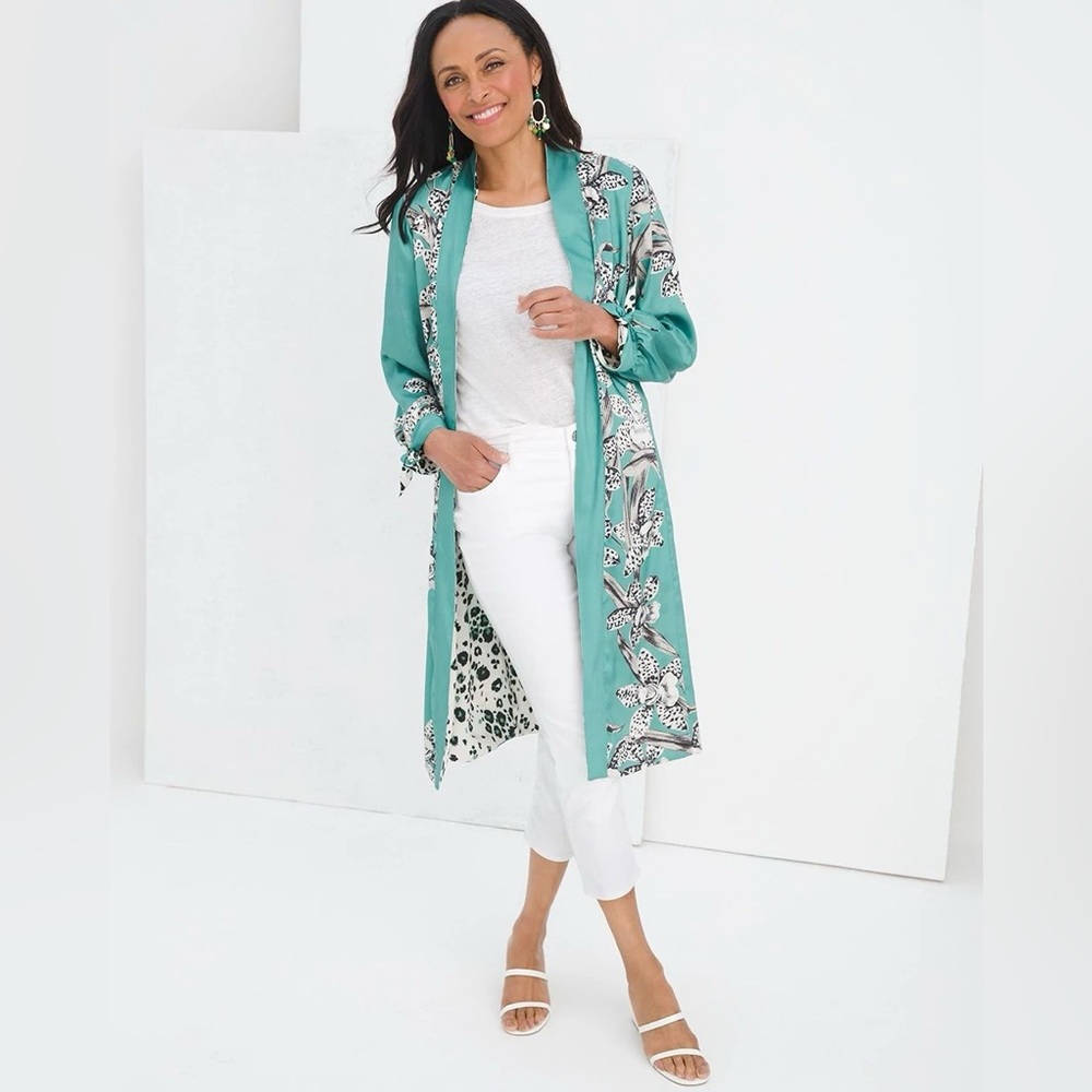 Chicos Reversible Floral To Animal-Print Duster Jacket size size 2 (12-14) - Picture 14 of 14